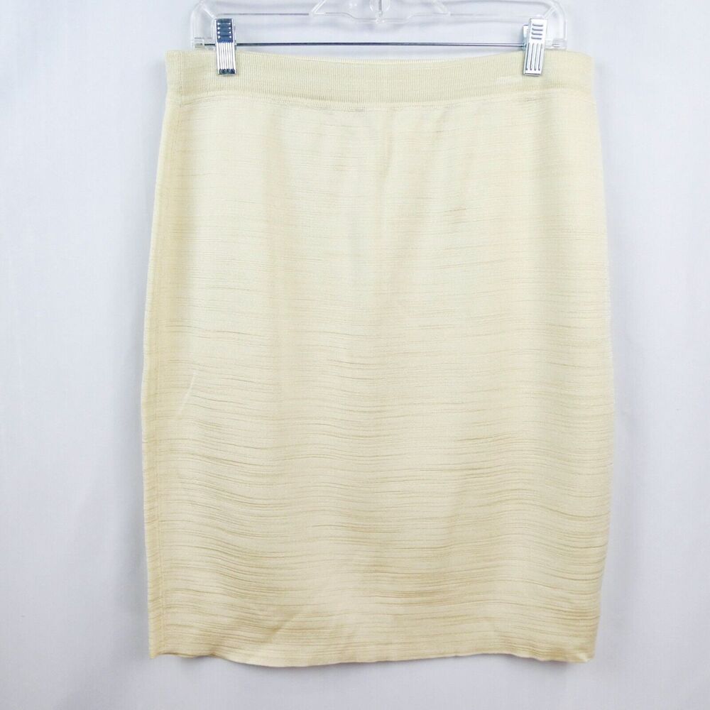 Escada Margaretha Ley Knee Length Pencil Skirt Sz L‎ Ivory Champagne Gold Knit - Picture 5 of 11